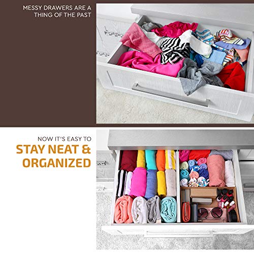 6-Pack Drawer Dividers 2.6-Inch High Dresser Organizer 16 to 22 Inch, White | Bamboo, Spring Loaded, No Tools Needed, Fits Wide Drawers for Socks, Clothes, Utensils, Bedroom, Bathroom, Kitchen, Office - color: White