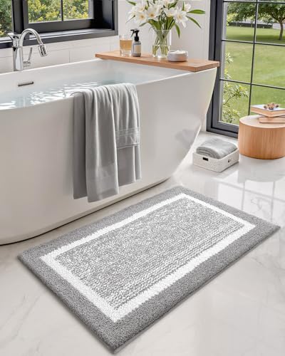 Color&Geometry Simple and Stylish Long Bathroom Rugs Runner Non Slip, 24"x59" Gray Bath Runner Rug, Absorbent, Soft, Washable, Microfiber Bath Mat Bathroom Carpet | Non Slip Bath Runner Rug, Absorbent, Soft, Washable, Microfiber Bath Mat Bathroom Carpet -