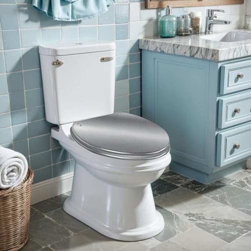 Elongated Toilet Seat Abstract texture light gray metal wall Resin Toilet Seat Slow Quiet Close with Quick-Release Hinges Toilet Seat with Cover Easy to Clean Install - color: Color8, size: V-Elongated