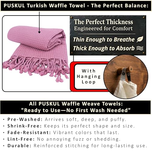 PÜSKÜL 2-Piece Luxury Natural 100% Turkish Cotton Beach Towels Waffle Weave | Light Pink, Oversize 35x70" Bath Sheet Towel Lightweight Soft Absorbent Quick-Dry Sand-Free Peshtemal Oeko-Tex Made in Turkey - color: Light Pink