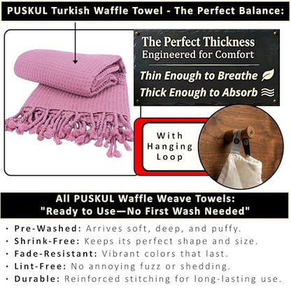 PÜSKÜL 2-Piece Luxury Natural 100% Turkish Cotton Beach Towels Waffle Weave | Light Pink, Oversize 35x70" Bath Sheet Towel Lightweight Soft Absorbent Quick-Dry Sand-Free Peshtemal Oeko-Tex Made in Turkey - color: Light Pink