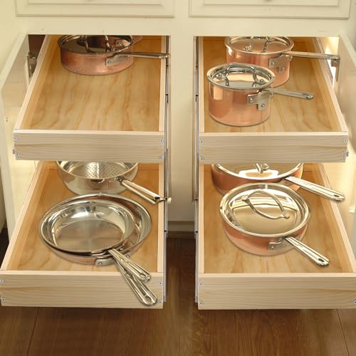 Pull Out Cabinet Organizer 20''W×21''D×16''H Soft Close Slide Out Wood Drawer Shelves for Kitchen, Finished, Bottom Assembly(Cabniet Require Opening >20.5'', Depth>21.5'', Height>16.5'') | Soft Close Wood Kitchen Pullout Drawers for Cabinets Shelves for K