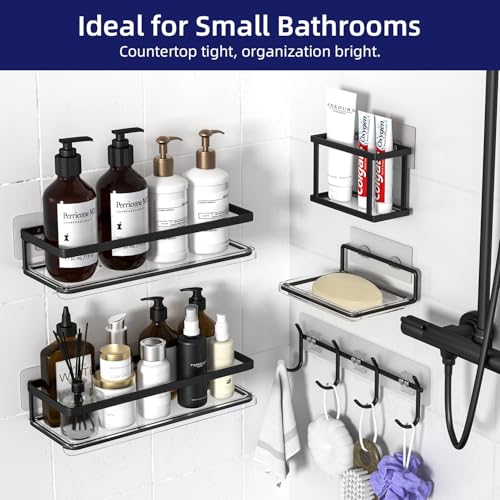 Shower Caddy Adhesive 5 Pack,Rustproof Shower Organizers & Storage,Black | No Drilling,Wall Mounted,Stainless Steel,Large Capacity Caddy for Bathroom Kitchen Dorm RV,Home Decor Accessories