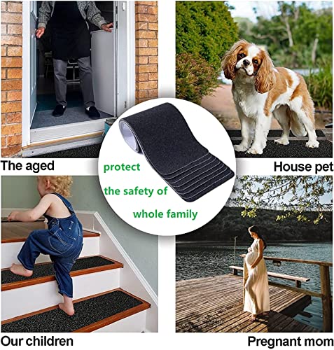 Wild Tribe Pack of 8 Non-Slip Safety Step Tapes Wood Stair Treads Floor Track Sticker 80 Grit for Skateboard & Outdoor & Staircase, Black (6"x24", Black)