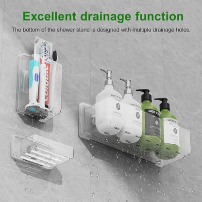 Adhesive Shower Caddy Shower Shelves Bathroom Organizer and Storage | 6 Pack，Rustproof，No Drilling，with Soap Holder，Clear，Acrylic， Large Capacity，Removable and Reusable，Plastics，Wall-Mounted - color: clear