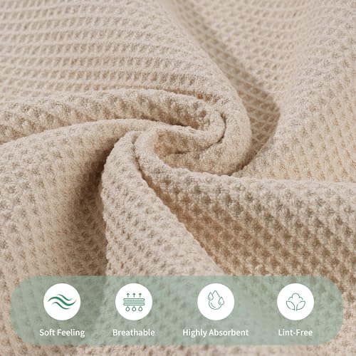 MICROFI Waffle Weave Bath Towel Set, Microfiber, 4 Pieces (Body/Hair/Hand/Face), Quick Dry, Lightweight, Super Absorbent, Lint Free, 380 GSM (Champagne) - color: Champagne