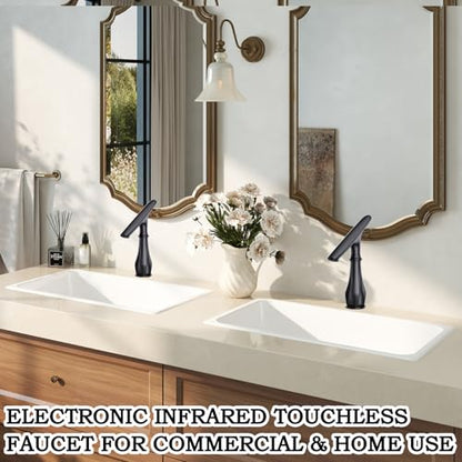 Touchless Bathroom Faucet, Matte Black Smart Motion Sensor Bathroom Sink Faucets 1 Hole with Cover Plate, Mixing Valve, Battery Powered for Commercial Lavatory, Home - color: Matte Black