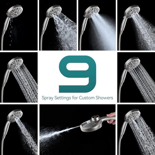 Foldable Rainfall Shower Head 9 Spray Settings/Modes Handheld Showerheads | High Pressure Shower Heads with Handheld Spray Combo, Built-in Magnetic Docking, Power Jets, Stainless Steel Shower Hose - color: Startlight