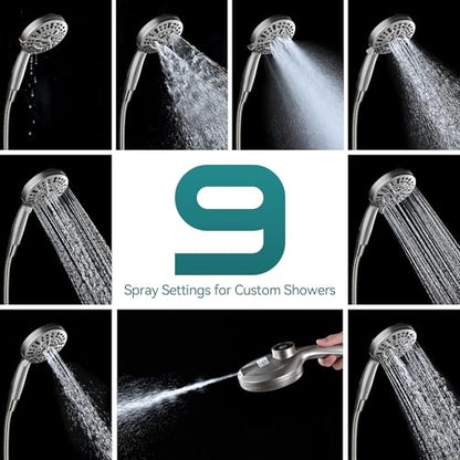 Foldable Rainfall Shower Head 9 Spray Settings/Modes Handheld Showerheads | High Pressure Shower Heads with Handheld Spray Combo, Built-in Magnetic Docking, Power Jets, Stainless Steel Shower Hose - color: Startlight