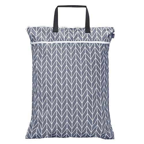 Teamoy Cloth Diapers Wet Dry Bag, Travel Tote Organizer, L, Gray Arrow | Waterproof, Reusable, Hanging Wet Bags with Two Compartments, for Swimsuits, Towels, Clothes, Laundry, Beach, Pool, Gym - color: Gray Arrow, size: Large (Pack of 1)