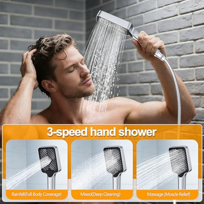 Shower System Modern Rain Brass Faucet Set With Valve and Diverter Shower Mixer With Handheld High Pressure Square Rainfall Shower Valve (12'' Wall Mount, Chrome Polished) - color: Chrome Polished, style: 12'' Wall Mount
