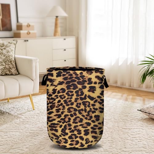 Brown Leopard Laundry Basket, Laundry Hamper Collapsible Oxford Cloth with Handle Clothes Storage Bin for Bathroom Laundry Room Bedroom 15.7 X 20 Inch - color: Brown Leopard