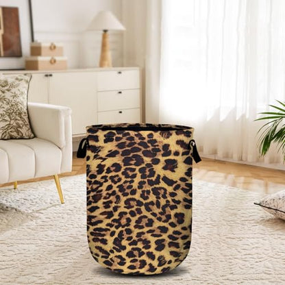 Brown Leopard Laundry Basket, Laundry Hamper Collapsible Oxford Cloth with Handle Clothes Storage Bin for Bathroom Laundry Room Bedroom 15.7 X 20 Inch - color: Brown Leopard