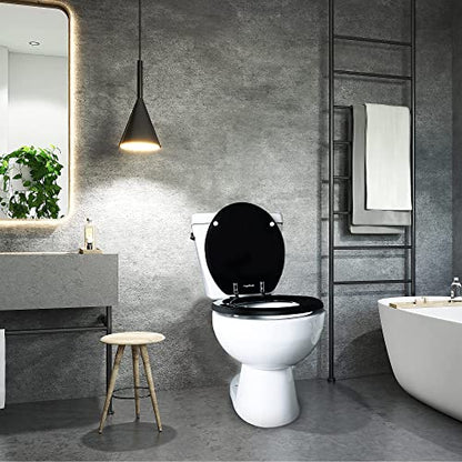 Angol Shiold Wood Toilet Seat, Zinc Alloy Hinges (Round, Black) | Round Toilet Seat, Scratch Resistant Wood Surface, Easy to Install and Clean - color: Black, size: Round