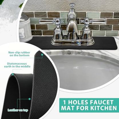 Tioncy 2 Pcs Faucet Mat Sink Splash Guard Oval-hole Oval Splash Pad for Kitchen Sink Oval Base Diatomite Faucet Mat for Bathroom Absorbent Mat Splatter Screens(Black) - color: Black