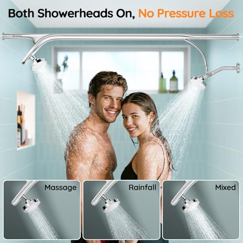 Dual Shower Head System- Double Showerheads for Couples - Chrome | Two People 2 Person Gifts for Women Men - Thicker 304 Stainless Steel, High Pressure, Adjustable, Bathroom Upgrade, SPA-Like - color: Chrome