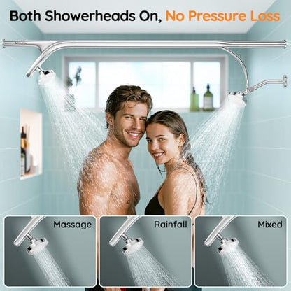 Dual Shower Head System- Double Showerheads for Couples - Chrome | Two People 2 Person Gifts for Women Men - Thicker 304 Stainless Steel, High Pressure, Adjustable, Bathroom Upgrade, SPA-Like - color: Chrome