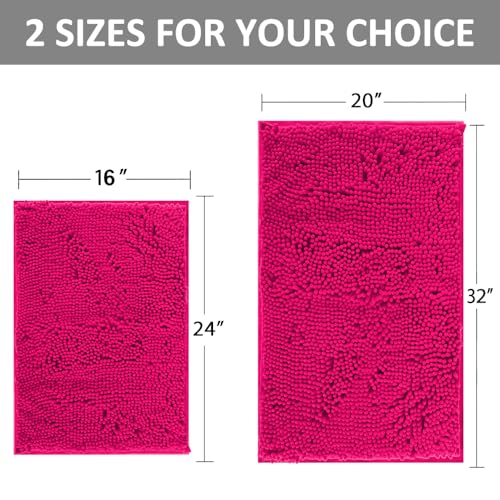 Hot Pink 2 Piece Bathroom Set Bathroom Rugs Bath Mat Set Bath Rugs | Bath Mats for Bathroom Non Slip Thick Soft Chenille Bath Rug Set, Door Mat for Kitchen/Living Room -20" x 32"/16" x 24"- - color: Rose Red
