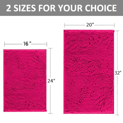 Hot Pink 2 Piece Bathroom Set Bathroom Rugs Bath Mat Set Bath Rugs | Bath Mats for Bathroom Non Slip Thick Soft Chenille Bath Rug Set, Door Mat for Kitchen/Living Room -20" x 32"/16" x 24"- - color: Rose Red