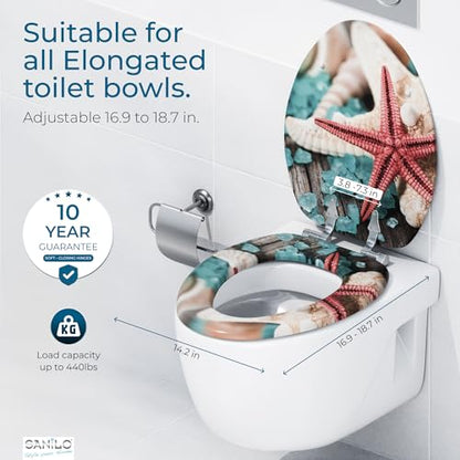 SANILO Wooden Toilet Seat with Soft Close [ELONGATED] - Decorative, Quiet & Slow Close Molded Wood Seat - With Strong Bumpers & Hinges - Adjustable Fit - Bath Salt - color: Bath Salt
