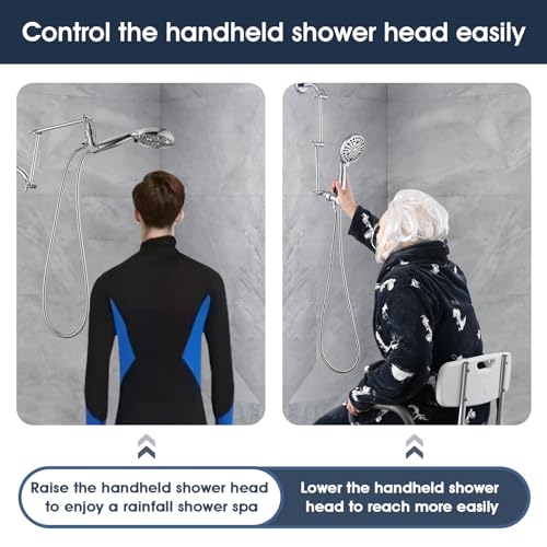 PDPBath Shower Extension Arm, 16" Upgrade Solid Brass Shower Head Shower Head Extender, Adjustable Height Extended with G1/2 Universal Connection for Rain & Handheld Shower Head - Chrome - color: Chrome, style: 8 Inch + 8 Inch