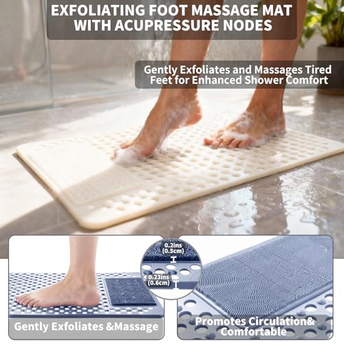 Bath Tub Shower Mat with Soft Shower Foot Scrubber Mat for Massage,Non Slip Bathtub Mat with Strong Suction Cups, Silicone Shower Foot Scrubber Mat (White, 31.5" X 19.7"(Rectangular) - color: White, size: 31.5" x 19.7" (Rectangular)