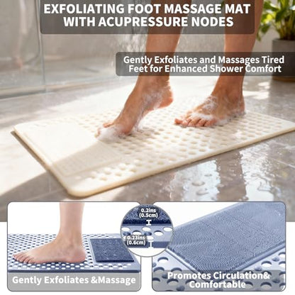 Bath Tub Shower Mat with Soft Shower Foot Scrubber Mat for Massage,Non Slip Bathtub Mat with Strong Suction Cups, Silicone Shower Foot Scrubber Mat (White, 35.4" X 23.6"(Rectangular)) - color: White, size: 35.4" x 23.6" (Rectangular)