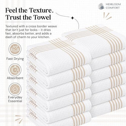 Beige and White Waffle Kitchen Towels 5 Pack, 100% Cotton, 16x26 Inch, Ultra Absorbent, Fast Dry Dish Towels, Reusable Dishcloths for Drying, Cleaning, Kitchen Use - color: Beige, White, style: 5 Pack