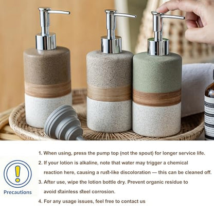 Ceramic Kitchen Dish Soap Dispenser Set with Stainless Steel Pump | Refillable Hand Soap, Shampoo and Conditioner, Body Wash, Lotion Dispenser | for Kitchen and Bathroom Counter Non Slip, 12 Oz - color: Beige and White, size: 1xSoap Dispenser