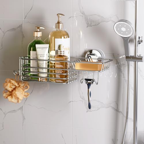 Shower Caddy Suction Cup Shower Shelves Shower Holder，Silver | No Drill, Heavy Duty, Small, Wall Mount, Soap Holder, Shampoo Holder - color: 1 X Silver
