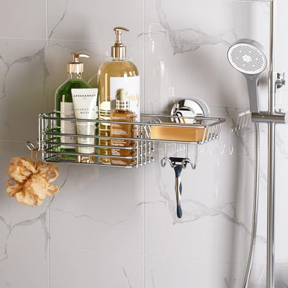 Shower Caddy Suction Cup Shower Shelves Shower Holder，Silver | No Drill, Heavy Duty, Small, Wall Mount, Soap Holder, Shampoo Holder - color: 1 X Silver