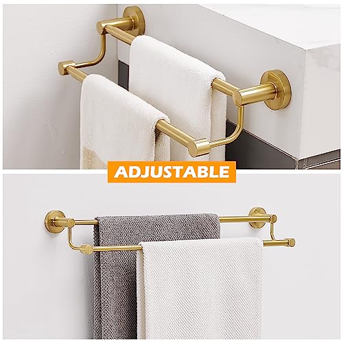 Double Towel Bar Towel Rack for Bathroom Wall Mounted Brushed Gold | Adjustable 16-26 In,Wall Mounted Towel Holder, Stainless Steel, Rustproof, Towel Bar Rod Hanger Hardware Accessories Hotel - color: Brushed Gold