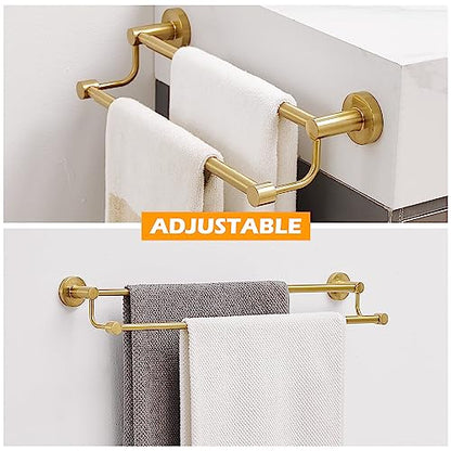 Double Towel Bar Towel Rack for Bathroom Wall Mounted Brushed Gold | Adjustable 16-26 In,Wall Mounted Towel Holder, Stainless Steel, Rustproof, Towel Bar Rod Hanger Hardware Accessories Hotel - color: Brushed Gold