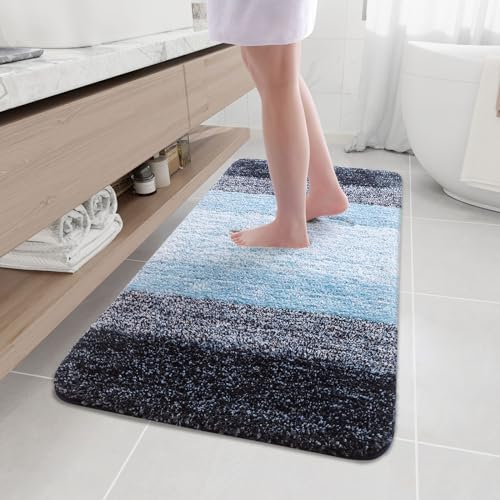 Arotive Microfiber Bathroom Rugs, Shaggy Soft and Absorbent Bath Rug, Thick Plush Machine Washable Dry Bath Mats for Bathroom, Tub and Shower, 47x24, Blue, Rectangular - color: Blue, size: 47" X 24"