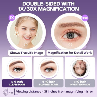 MIYADIVA Lighted Makeup Mirror, 30X Magnifying Mirror with Light, Hanging and Handheld Mirror with Handle, Purple - color: Purple