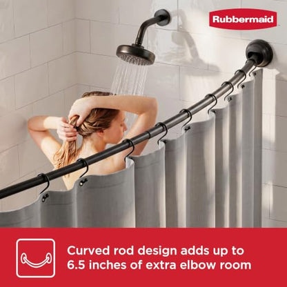 Rubbermaid Curved Shower Curtain Rod, No Drill, 50-72 Inches Adjustable Tension Shower Rod for Bathroom, Non-Slip, No Rust, Matte Black - color: Black
