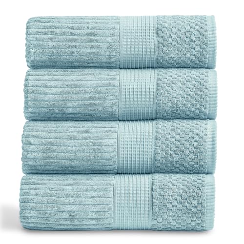 100% Cotton Bath Towel Set | 4-Pack | Textured | Aegean | Absorbent & Quick-Dry Bathroom Towels | Textured and Durable Cotton Towels for Bathroom | OEKO-TEX | Krista Collection - color: Aegean, size: Bath Towel (4 Pack)