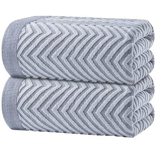 White Classic Cotton Beach Towels Oversized 35 x 70 Inches, Ultra Absorbent and Low Lint Luxury Pool Towels, Chevron Design, Light Gray, 2 Pack - color: Chevron Light Gray