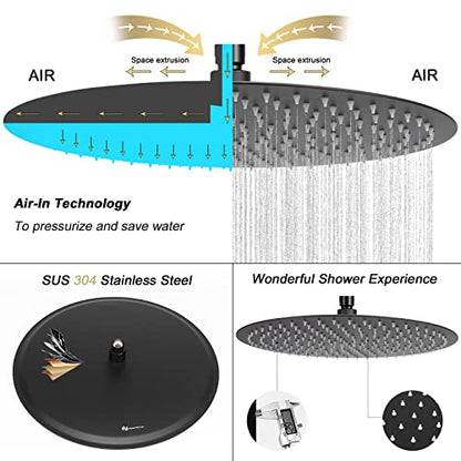 NearMoon Rain Shower Head, Ultra-Thin Design-Pressure Boosting, Awesome Some Experience, High Flow Stainless Steel Rainfall Head (16 Inch, Matte Black) - color: Matte Black, size: 16 Inch