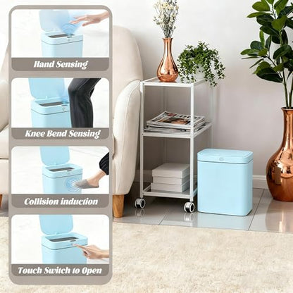 4 Gallon Automatic Sensor Trash Can - Small Smart Garbage Bin with Sealed Lid for Odor Control, Perfect for Bathroom, Kitchenette & Tiny Homes.2 Blue.