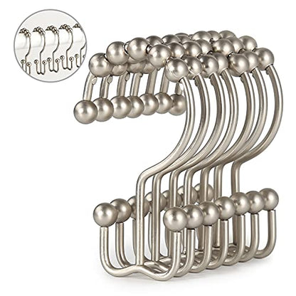 Shower Curtain Hooks, Goowin Shower Curtain Rings, Stainless Steel Shower Curtain Hooks Rust Proof Free Sliding Double Shower Hooks for Curtain, Shower Curtains & Liners (Matte Nickel) - color: Matte Nickel