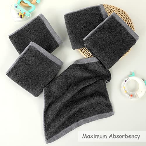 Yoofoss Luxury Washcloths Towel Set 10 Pack Baby Wash Cloth for Bathroom-Hotel-Spa-Kitchen Multi-Purpose Fingertip Towels and Face Cloths 10'' x 10'' - Dark Grey - color: Dark Grey