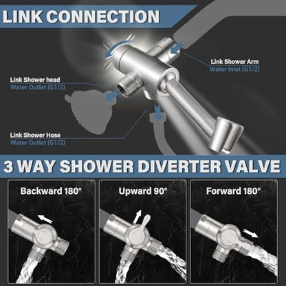 All Metal Shower Diverter Valve with Handshower Holder, YDmeet Upgraded 3 Way Shower Head Diverter for Handheld and Fixed Rain Showerhead, Universal G1/2 shower Diverter Bathroom Part, Brushed Nickel - color: Nickel Brushed