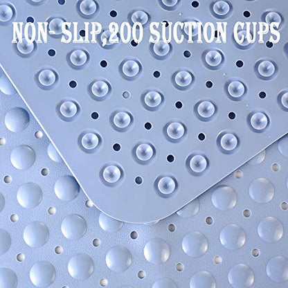 YINENN Bath and Shower Safety Mats 40x16 inch, Non Slip with Suction Cups for Bathroom Stall and Tub Floor, Extra Large and Machine Washable, Drain Holes Keep Bathtub Clean, Light Blue - color: Light Blue