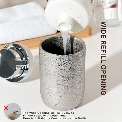 Speckled Silver Ceramic Foaming Soap Dispenser, 12 oz Refillable Foam Soap Pump Bottle for Bathroom Vanity, Kitchen Sink and Countertop - color: Platinum Silver