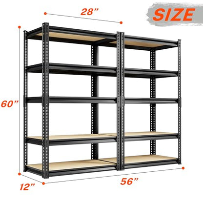 Heavy Duty Storage Shelving Unit, 5-Tier Adjustable Garage Shelves, 2025 lbs Capacity Metal Organizer Utility Rack, Freestanding for Kitchen Pantry Basement, 28" W x 12" D x 60" H - size: 28Wx12Dx60H