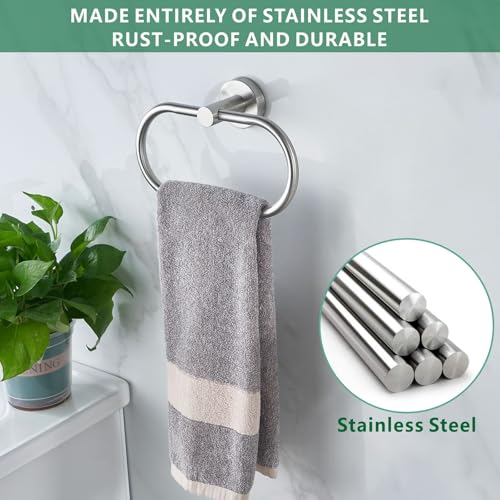 Towel Ring for Bathroom, Brushed Nickel Towel Bar Hangers Wall Mount, Stainless Steel Hand Towel Holder, Modern Round Towel Hanger by Eolax - color: Brushed Nickel
