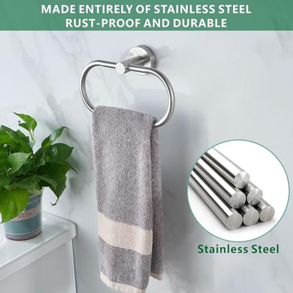 Towel Ring for Bathroom, Brushed Nickel Towel Bar Hangers Wall Mount, Stainless Steel Hand Towel Holder, Modern Round Towel Hanger by Eolax - color: Brushed Nickel