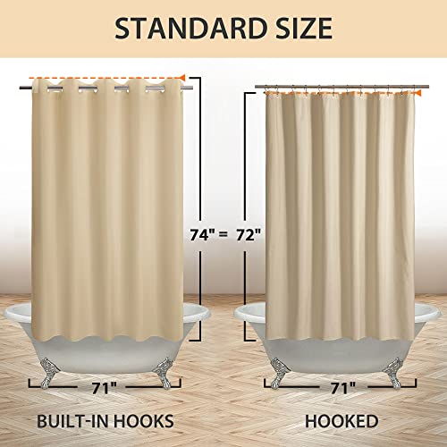 Fabric Shower Curtain No Hooks & Liner Needed - Soft Waterproof Hotel Cloth Shower Curtain Washable with Hooks Built-in, Beige, 71x74 Standard Size - color: Beige, size: 71"W x 74"L (Pack of 1)