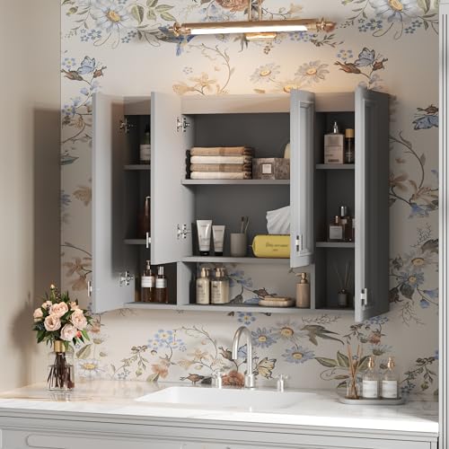 Marzzi 36" x 28" Bathroom Medicine Cabinet with Open Shelf | Wall Mounted Bathroom Storage Cabinet with Adjustable Shelves, Over The Toilet Wall Cabinet, Painted Finish - color: Grey